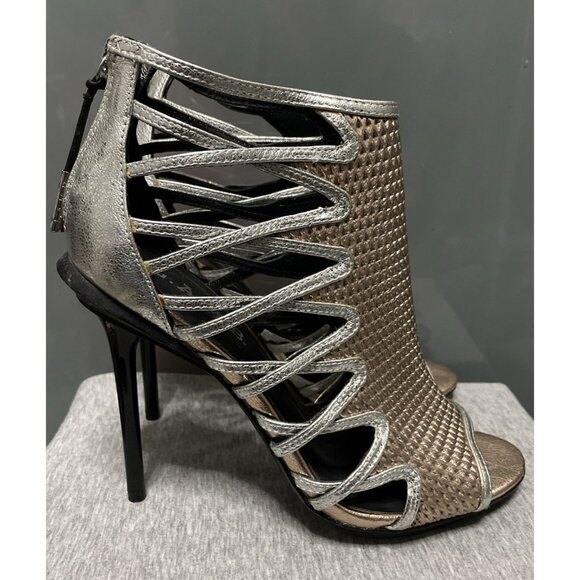 L.A.M.B. Parker Rose Gold Leather Gladiator Heels Cage Peep Toe Stiletto Size 6 - Picture 3 of 7